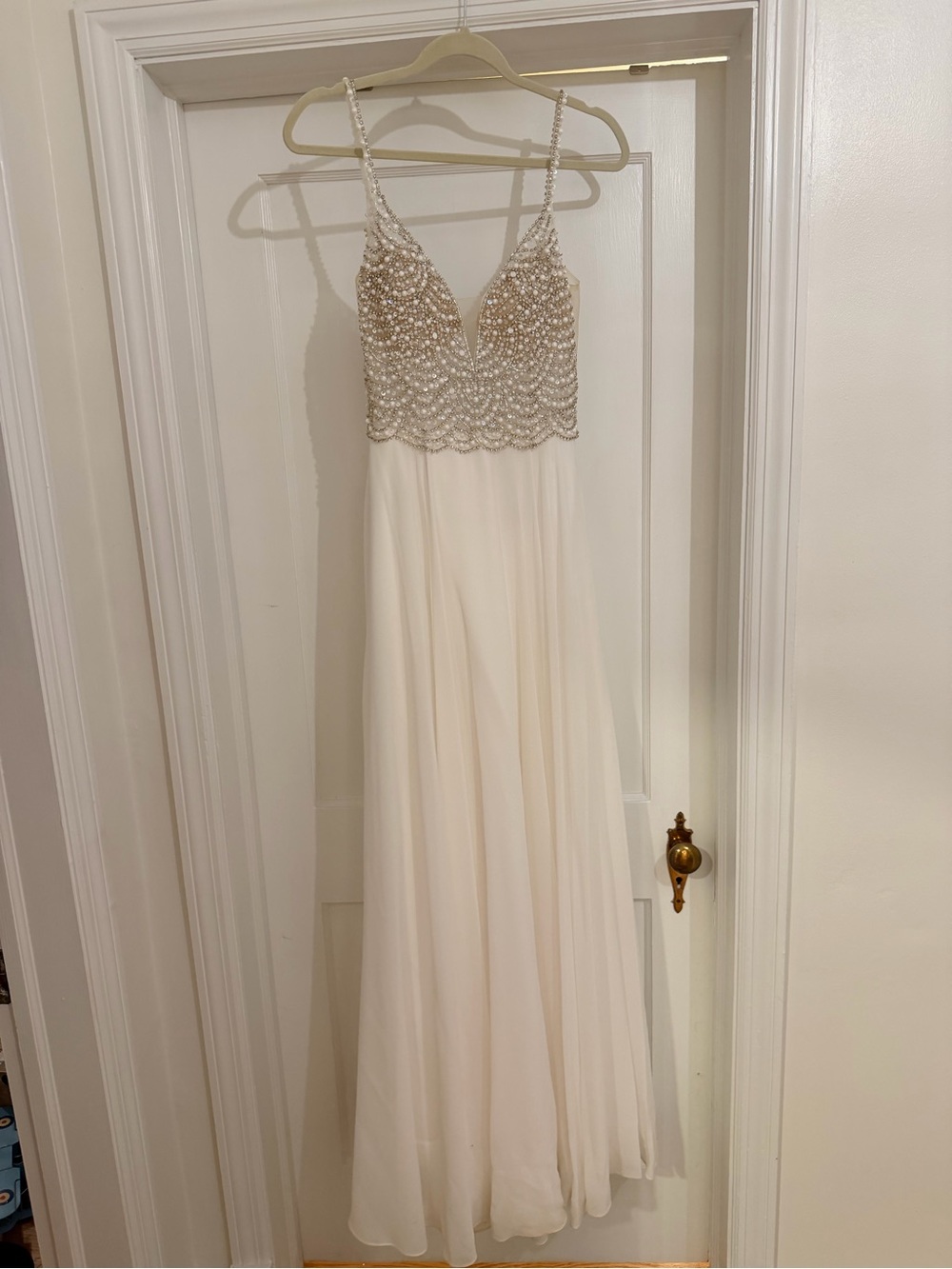 Lulu's Ivory Beaded Spaghetti Strap Bridal Gown